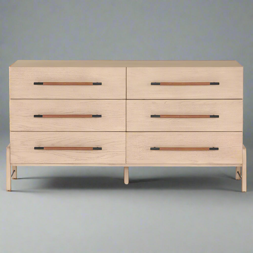 Four Hands Matthew 6 Drawer Modern Classic Brown Wood Dresser Chest MB1-40
