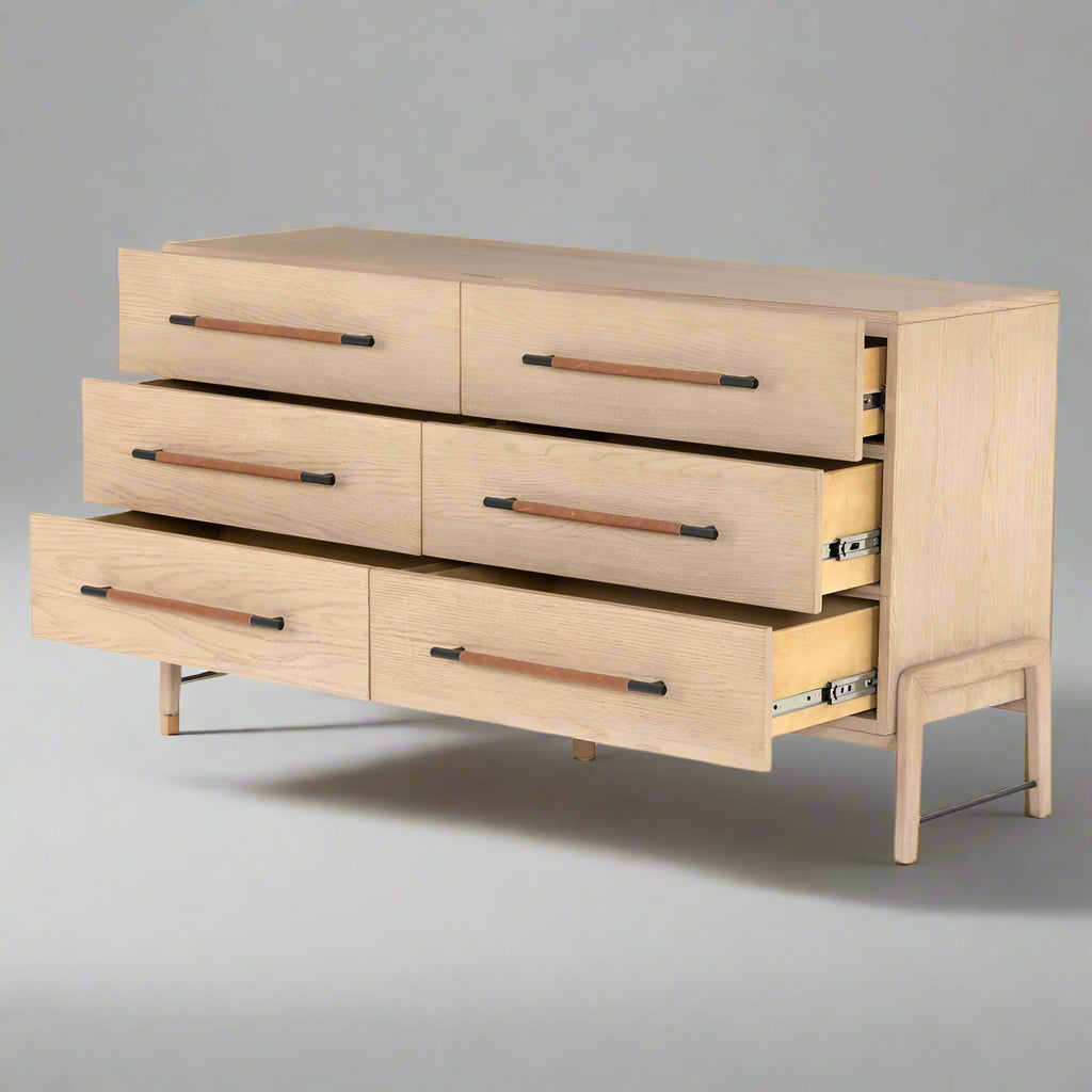 Four Hands Matthew 6 Drawer Modern Classic Brown Wood Dresser Chest MB1-40