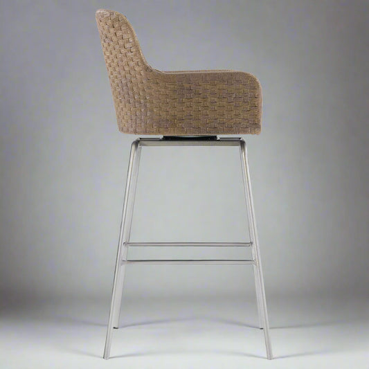 Bernhardt Kyle Coastal Brown Rattan Upholstered Swivel Counter Stool (2 Avail) MB1-36