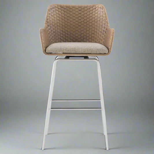 Bernhardt Kyle Coastal Brown Rattan Upholstered Swivel Counter Stool (2 Avail) MB1-36