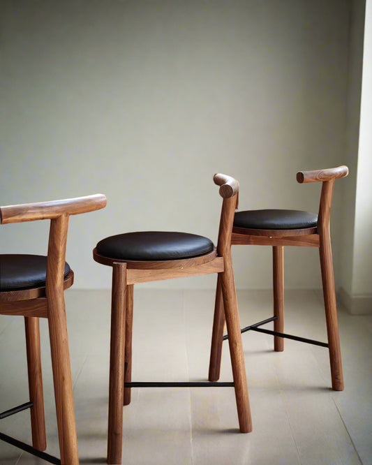 Denver Modern Range Walnut Blk Leather Cushion Counter Stool (2 Avail) FFE258-345