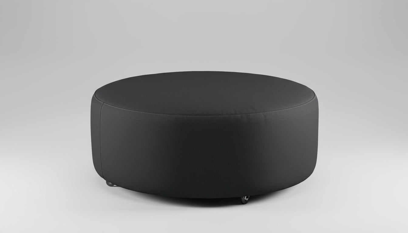 The Inside Havenly Pavement Luxe Linen Round Cocktail Black Ottoman FFE-818