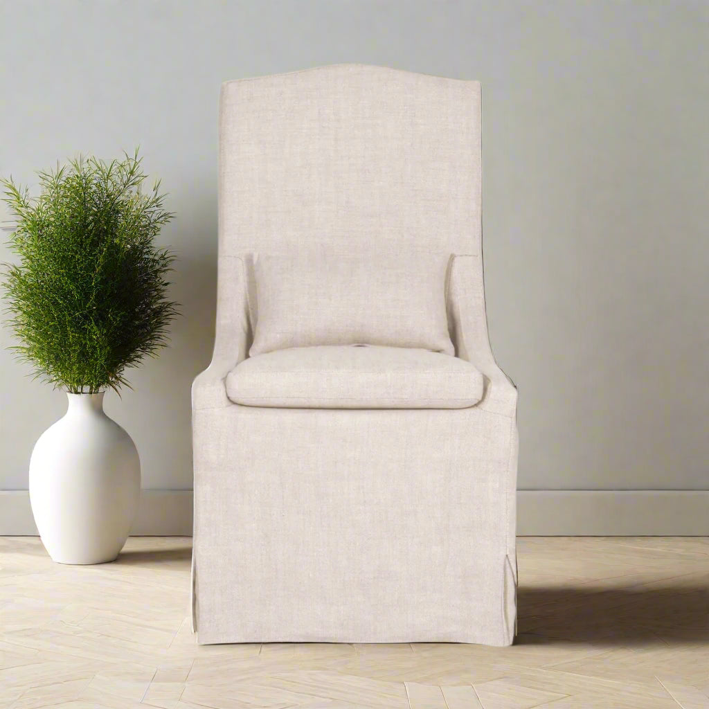 Pair (2) Essentials for Living Colette Slipcover Bisque French Linen Dining Chairs FFE258-406