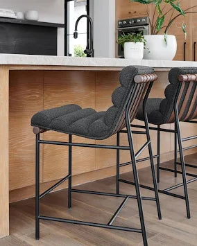 Denver Modern Vail Bar Stool Charcoal Boucle White Oak Dowel FFE258-259