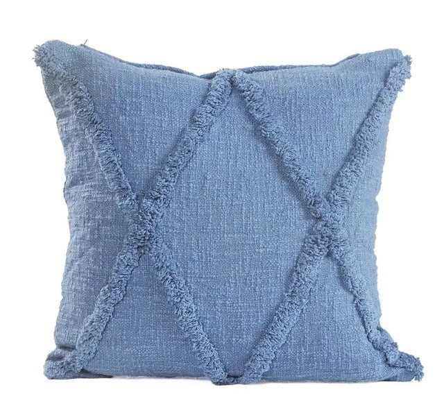 Pair LR Home Reed Denim Blue Tufted 18x18 Throw Pillows FFE258-540