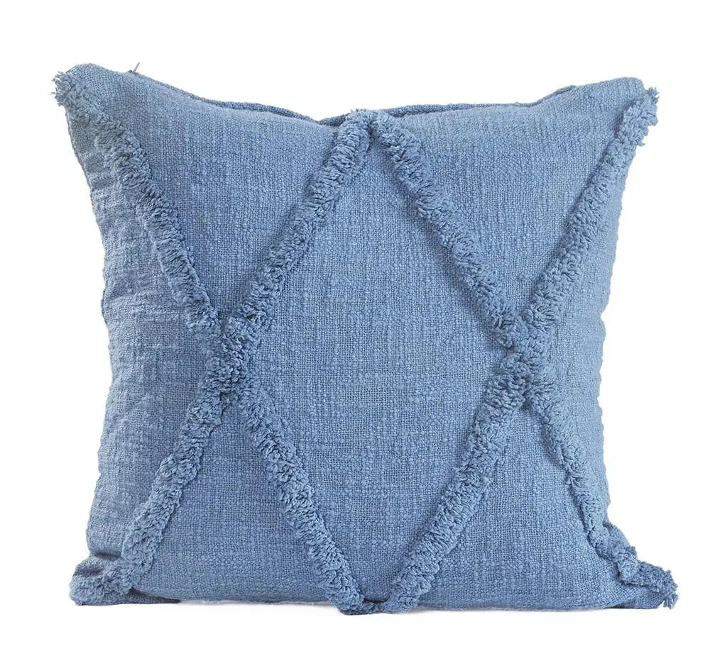 Pair LR Home Reed Denim Blue Tufted 18x18 Throw Pillows FFE258-540