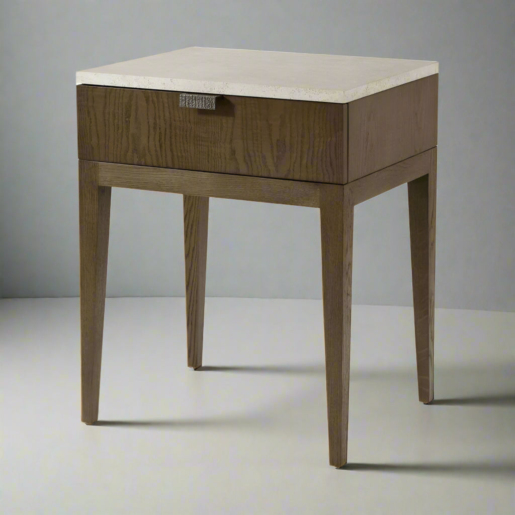 Theodore Alexander Catalina Grey Faux Stone Earth Brown Oak Nightstand (2 Avail) MB1-6
