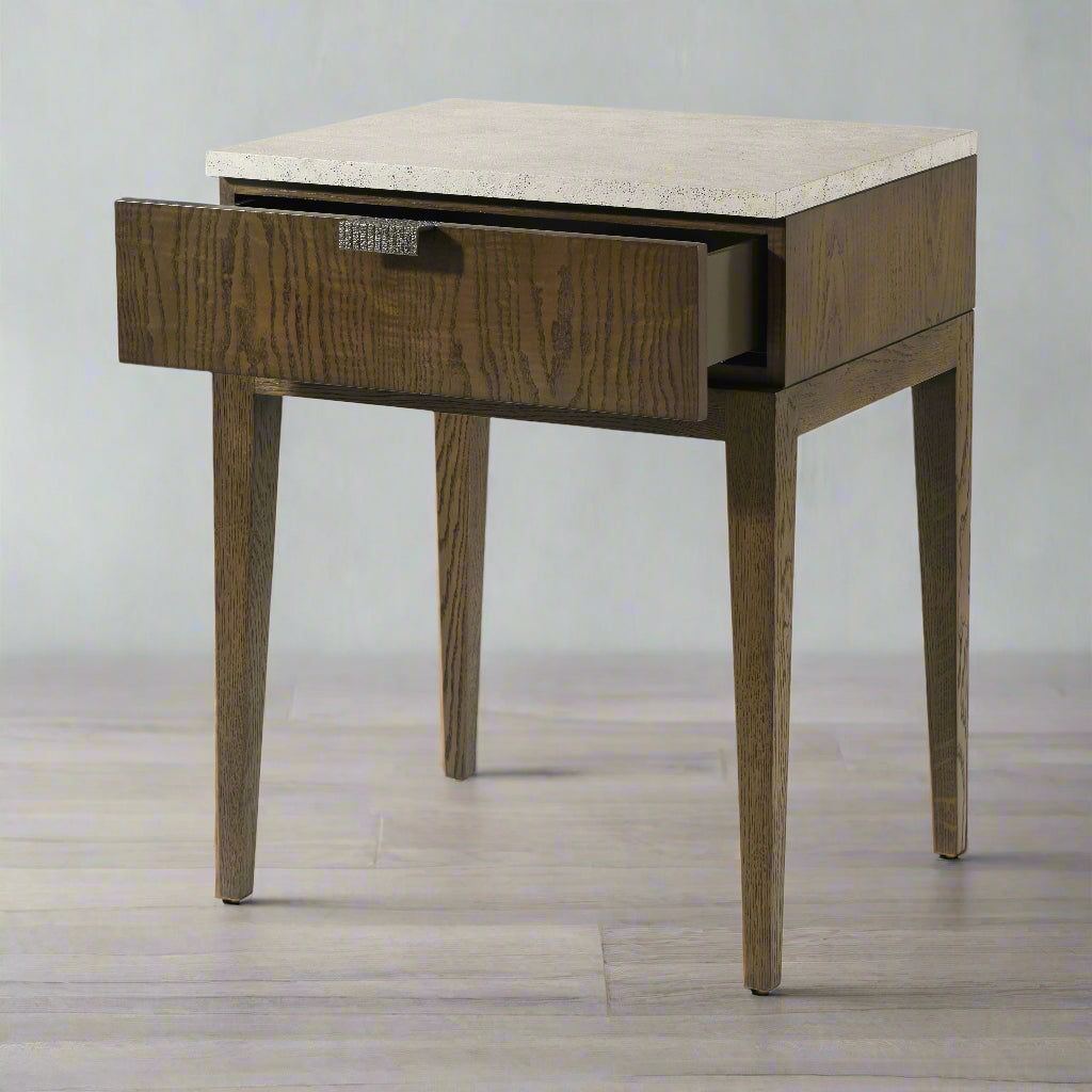 Theodore Alexander Catalina Grey Faux Stone Earth Brown Oak Nightstand (2 Avail) MB1-6