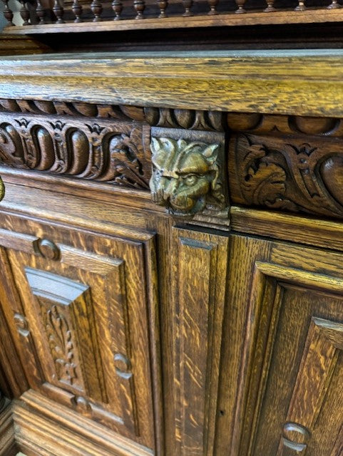 1900's Carved Ornate Antique Hutch Sideboard Buffet Glass Doors EK221-144