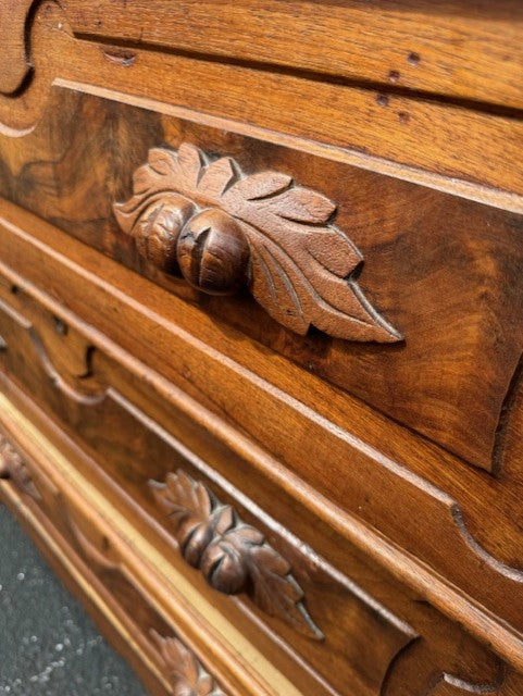 Walnut Victorian Marble Top Ornate 1880's Carved Wood 3 Drawer Dresser JD235-1