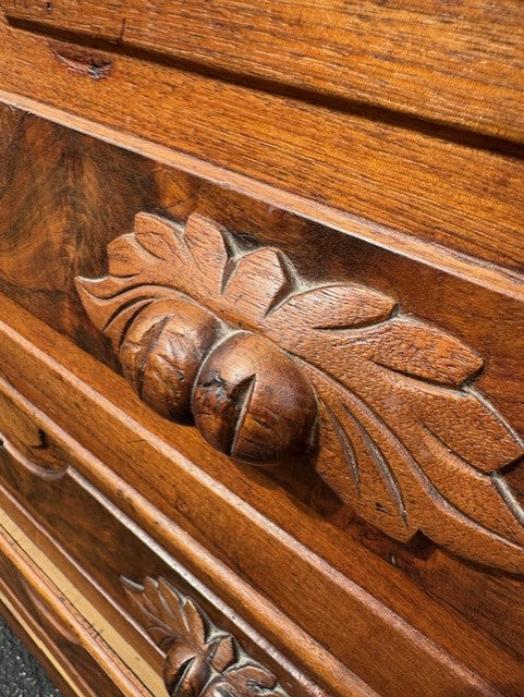 Walnut Victorian Marble Top Ornate 1880's Carved Wood 3 Drawer Dresser JD235-1