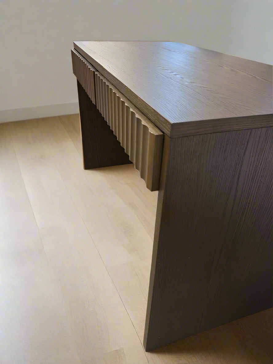 Castlery Grey Sloane Desk Fluted Panel Front w 2 Drawers FFE258-384