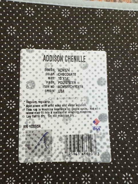 Addison Chenille Chocolate 10 x 14 Machine Washable Area Rug FFE258-487