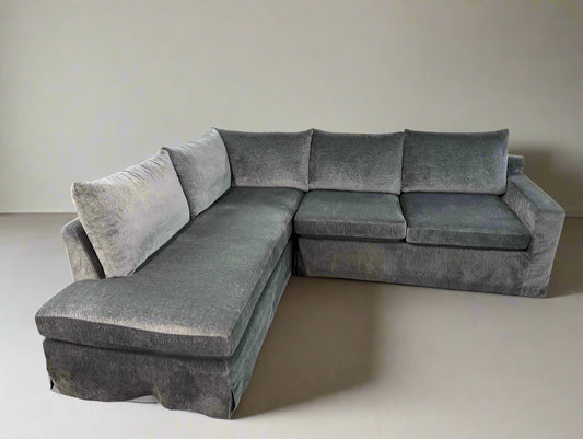 Sloan Slipcovered Grey 3-Seat Bumper Sectional Sofa Couch FFE258-438