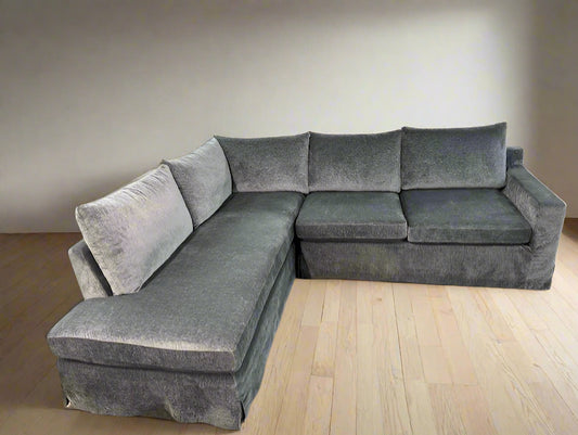 Sloan Slipcovered Grey 3-Seat Bumper Sectional Sofa Couch FFE258-438