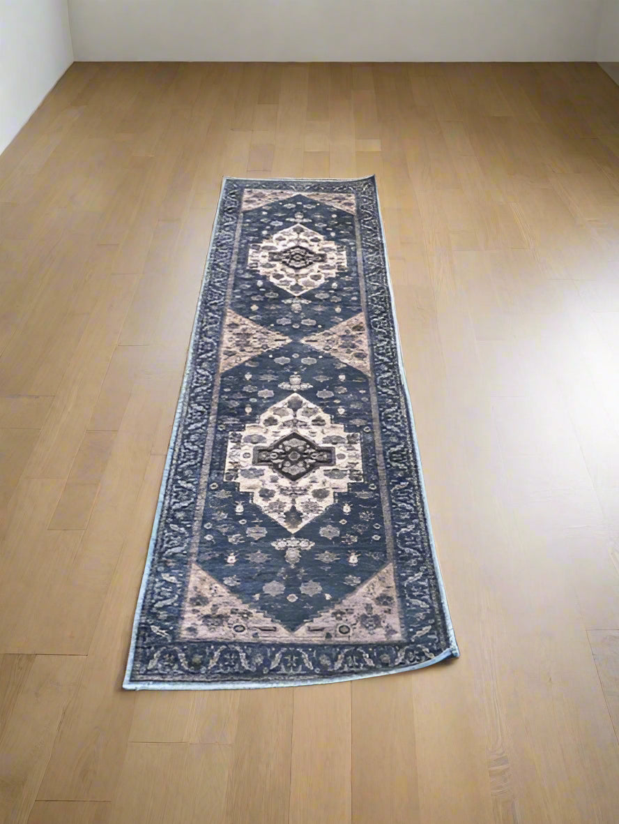 Nourisan Brilliance Machine Washable Denim 2x6 Persian Runner Area Rug FFE258-517