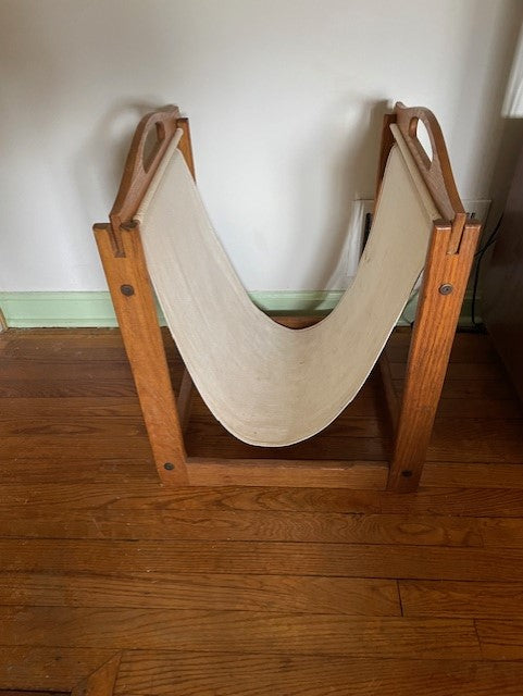 MAKE OFFER! Mid Century Large Wood & Heavy Canvas Firewood/log Holder DH225-7