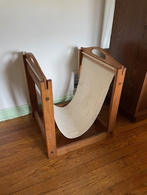 MAKE OFFER! Mid Century Large Wood & Heavy Canvas Firewood/log Holder DH225-7