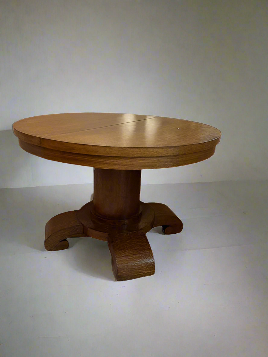 American Empire Vintage Round Oak Dining Table SH265-19