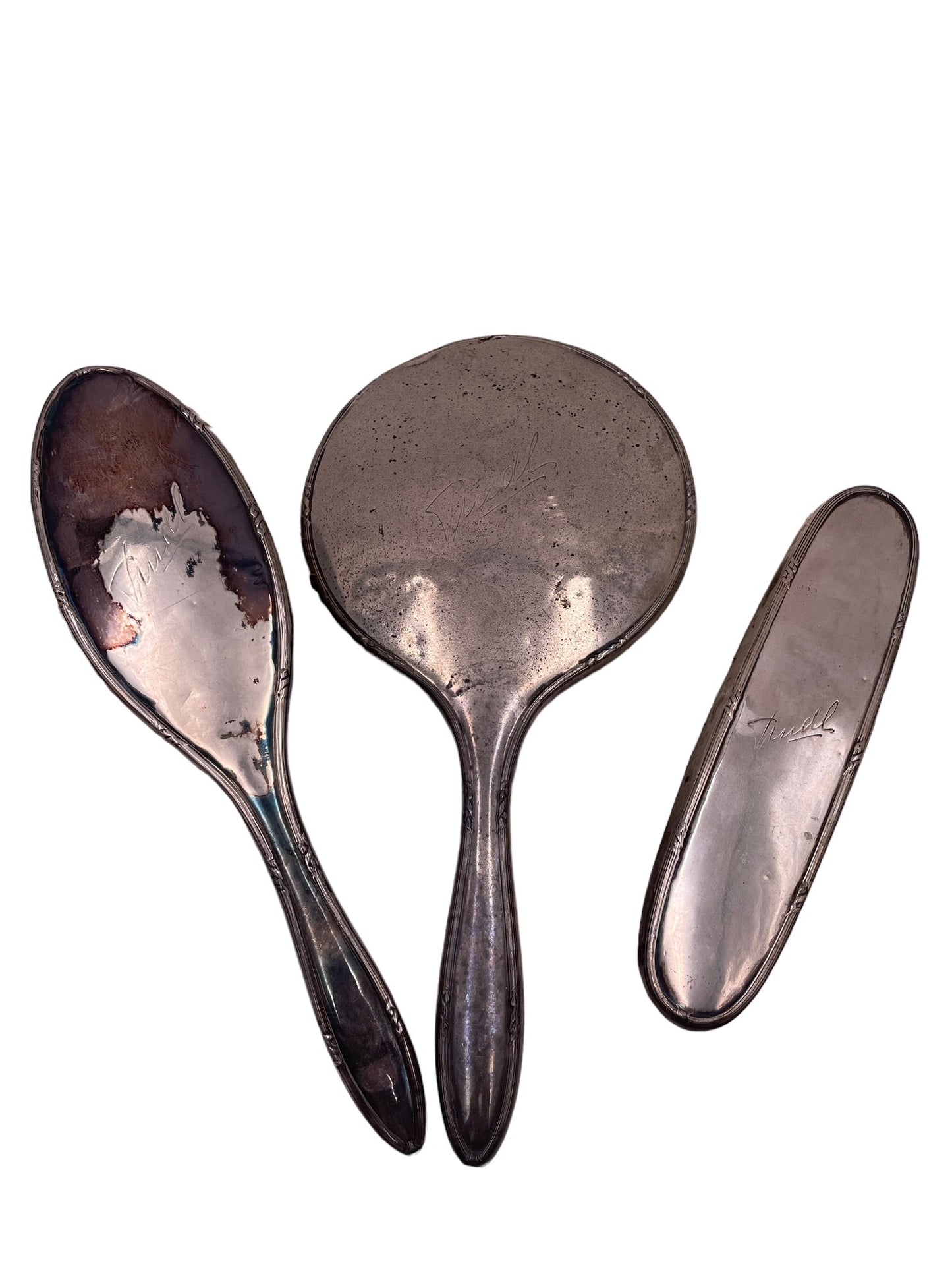 Three piece Sterling Silver Brush Mirror Clothing Brush Set SK92-34