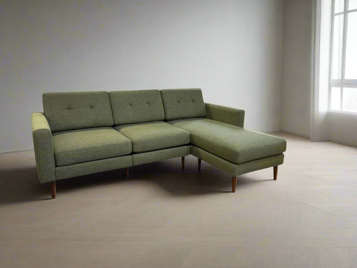 Burrow Moss Green Walnut Leg Block Nomad Sofa Chaise Sectional FFE258-208