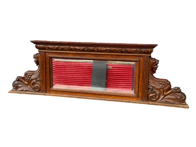 Late 19th C Oak English Carved Wood Mantle Mirror w Figural Griffin Accents JD235-8
