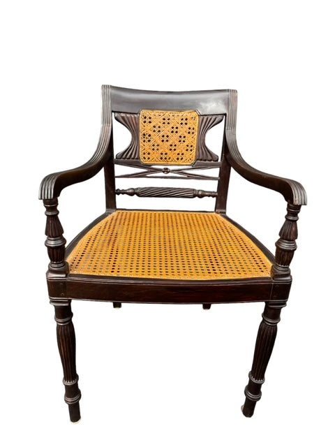 1800's Anglo Indian Padouk East Indies Regency Colonial Cane Chair JD235-4