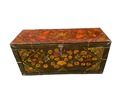 1900's Hand Lacquered Hand Painted Large Tibetan Trunk Box JD235-9