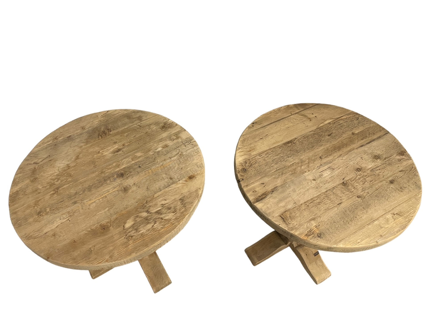 Pair Rustic Farm Round Oak End Tables SM216-1