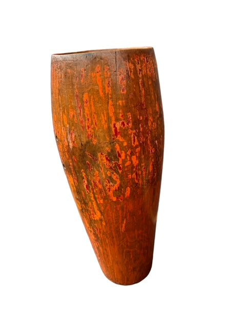 Carved & Polychrome Painted Antique African Conga Drum Vase JD235-6