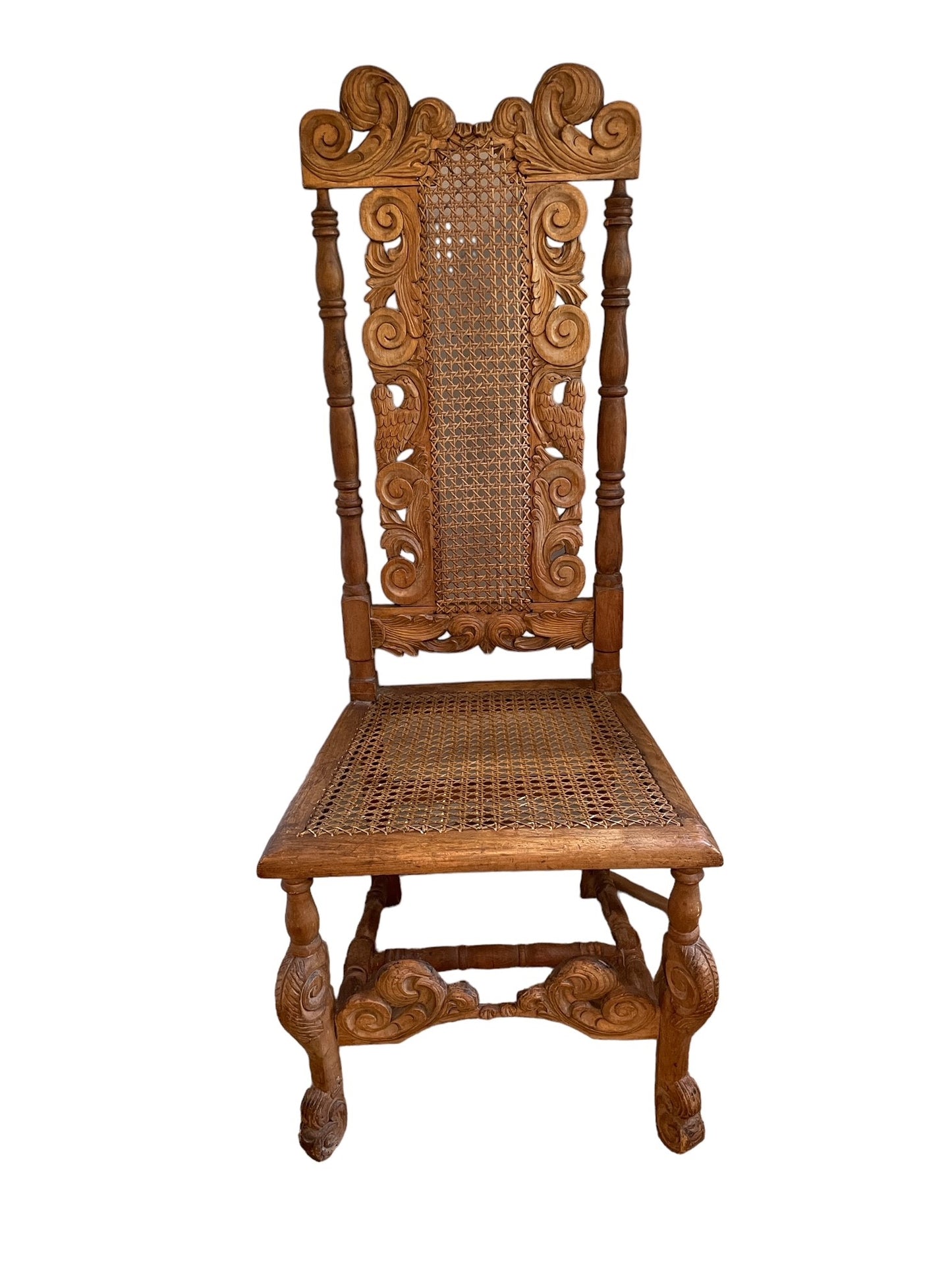 Ornate Carved Chair 18th c Charles II Bleached Oak JV189-15