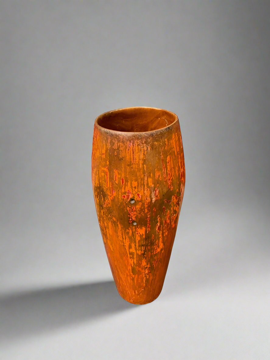 Carved & Polychrome Painted Antique African Conga Drum Vase JD235-6