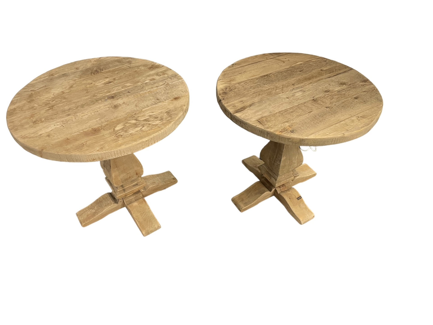 Pair Rustic Farm Round Oak End Tables SM216-1