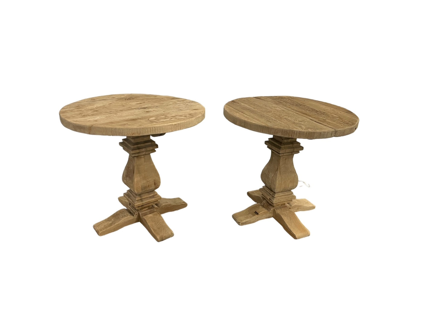 Pair Rustic Farm Round Oak End Tables SM216-1