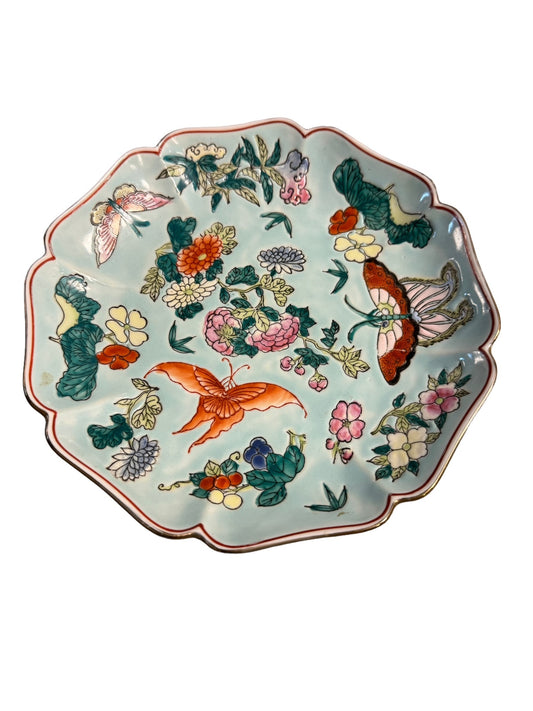 Vintage Qing Dynasty Large Porcelain Butterfly Ginger Jar Vase & Plate EK221-233