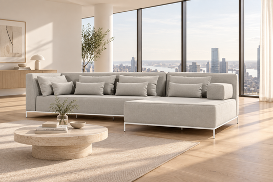 Modloft Cannes Outdoor Left Arm Sofa Couch in Taupe Fabric FFE-1543