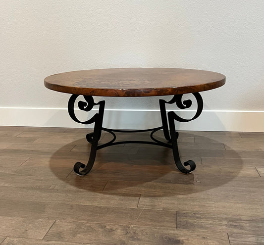 Arhaus Round Hammered Copper Coffee Table w Iron Base SH134-4