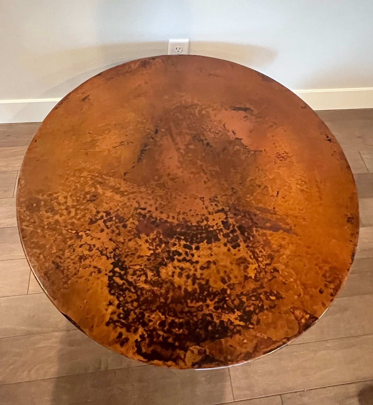 Arhaus Round Hammered Copper Coffee Table w Iron Base SH134-4