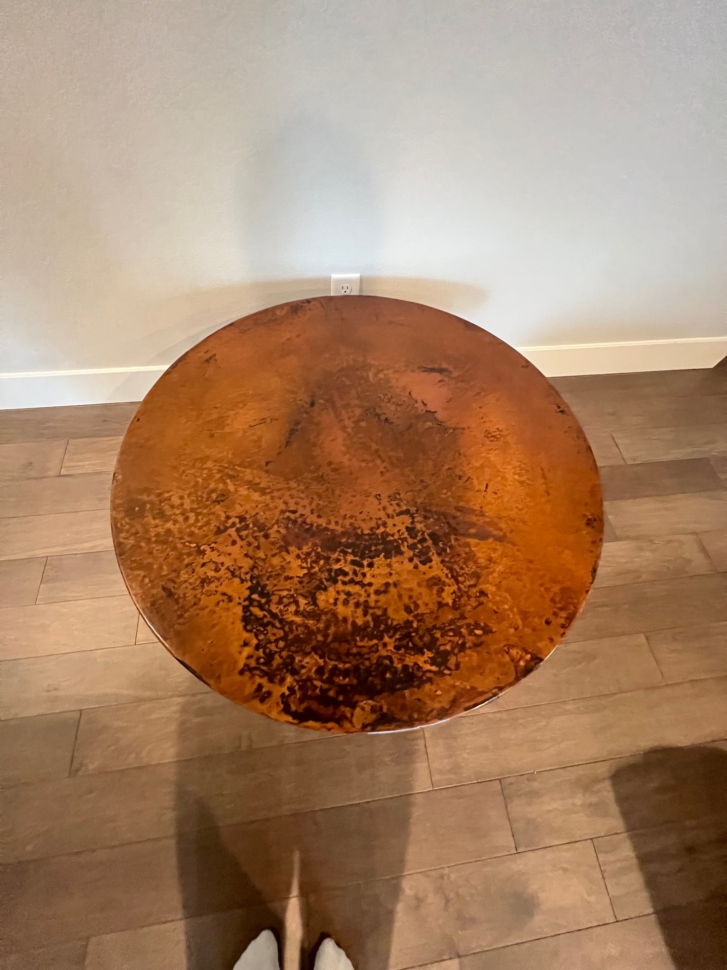 Arhaus Round Hammered Copper Coffee Table w Iron Base SH134-4