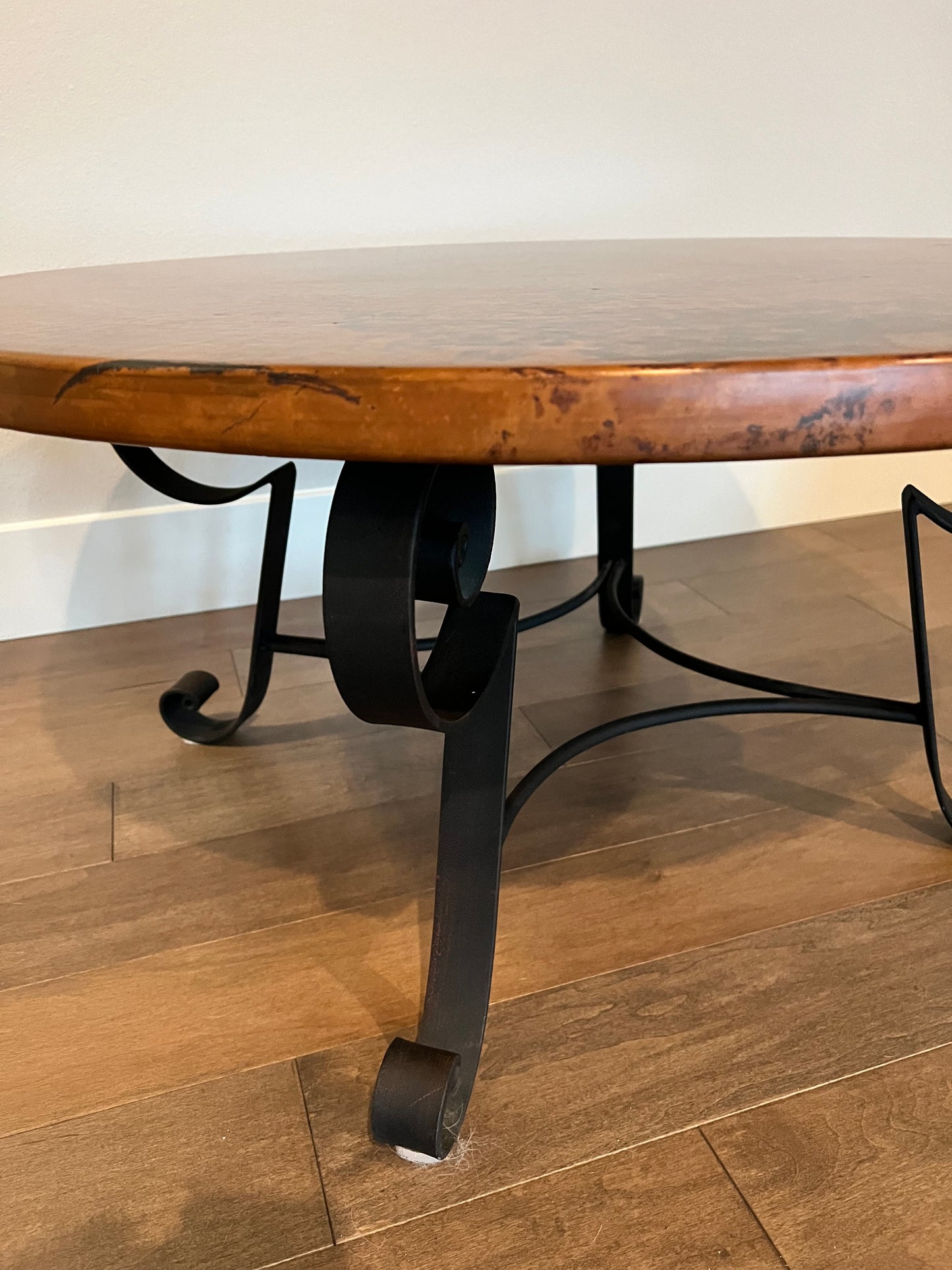 Arhaus Round Hammered Copper Coffee Table w Iron Base SH134-4