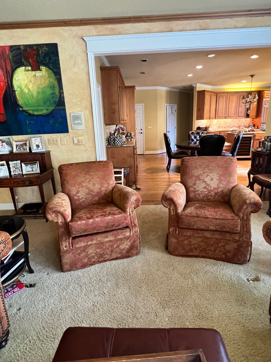 Set of 2 Castellano Down Maroon/Gold Swivel Rocking Club Chairs PD138-2