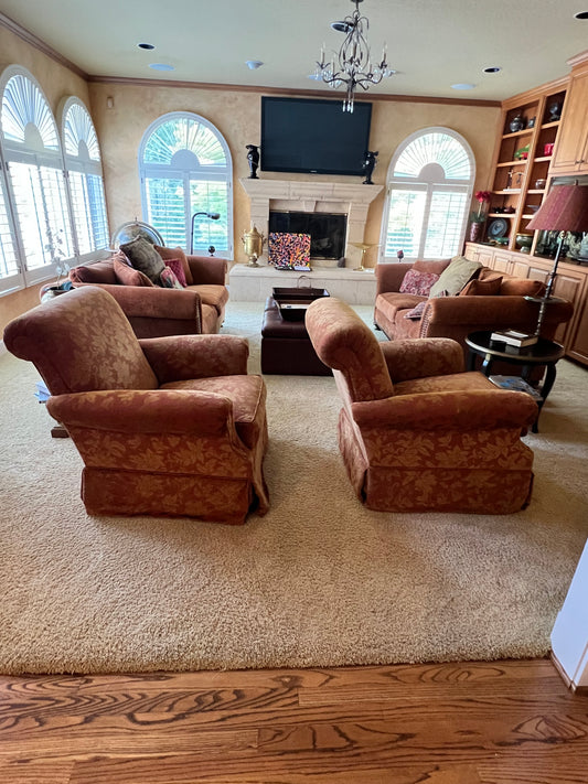 Set of 2 Castellano Down Maroon/Gold Swivel Rocking Club Chairs PD138-2