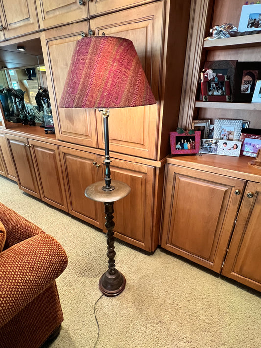 Embossed Pedestal Brass Floor Lamp w Center Table PD138-3