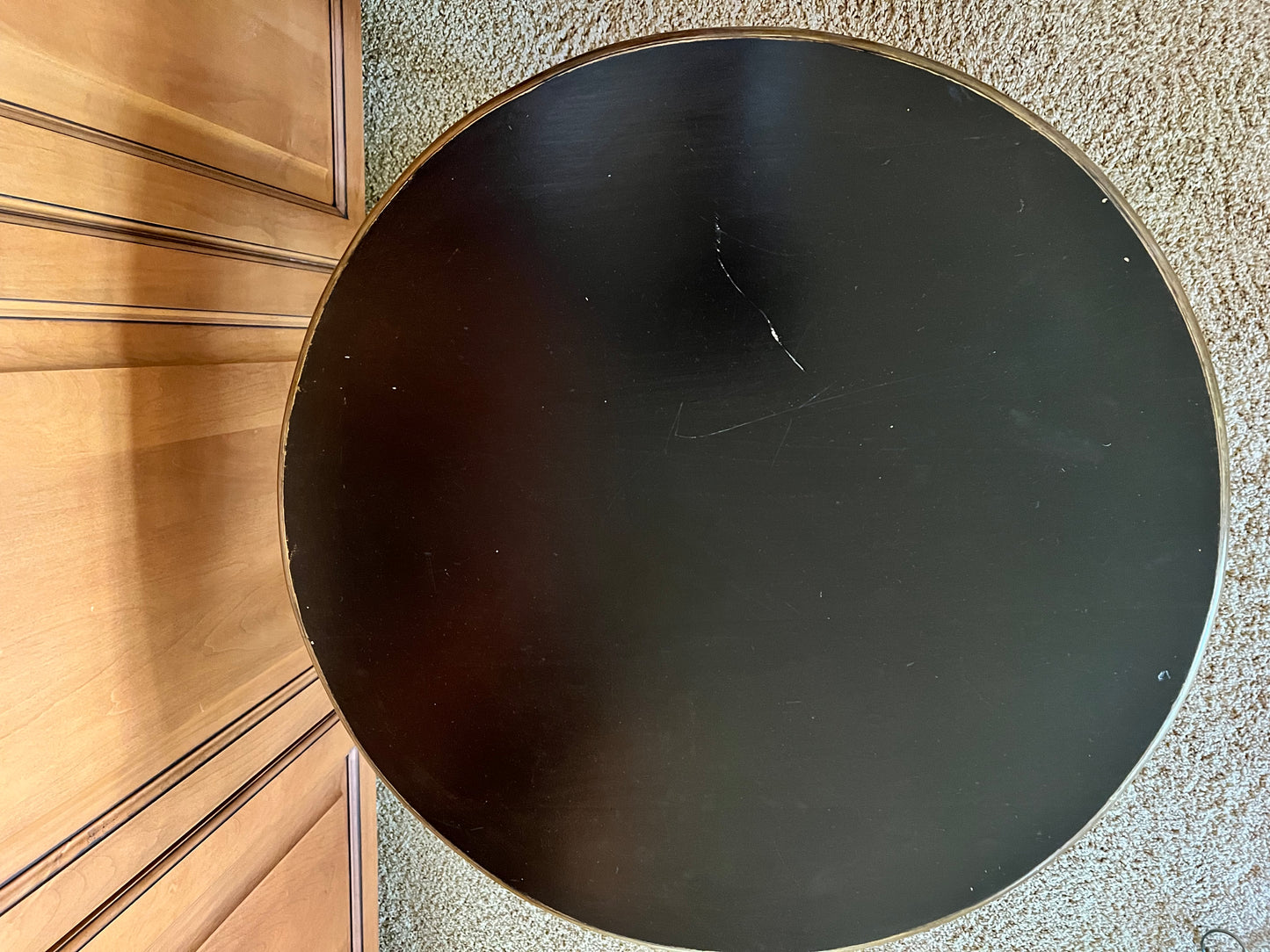 Hand Painted Round Two Tiered Black and Gold Side Table PD138-4