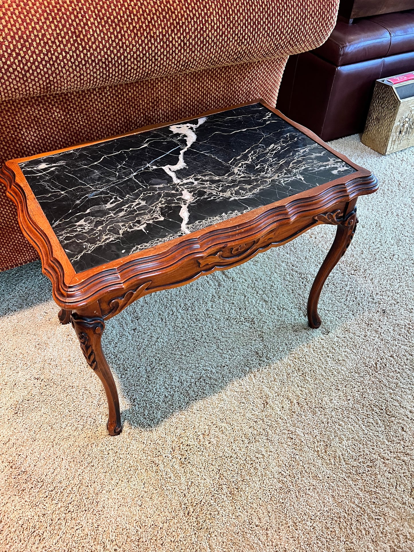 Antique Italian Carved Rectangular Side Table with Marble Top PD138-6