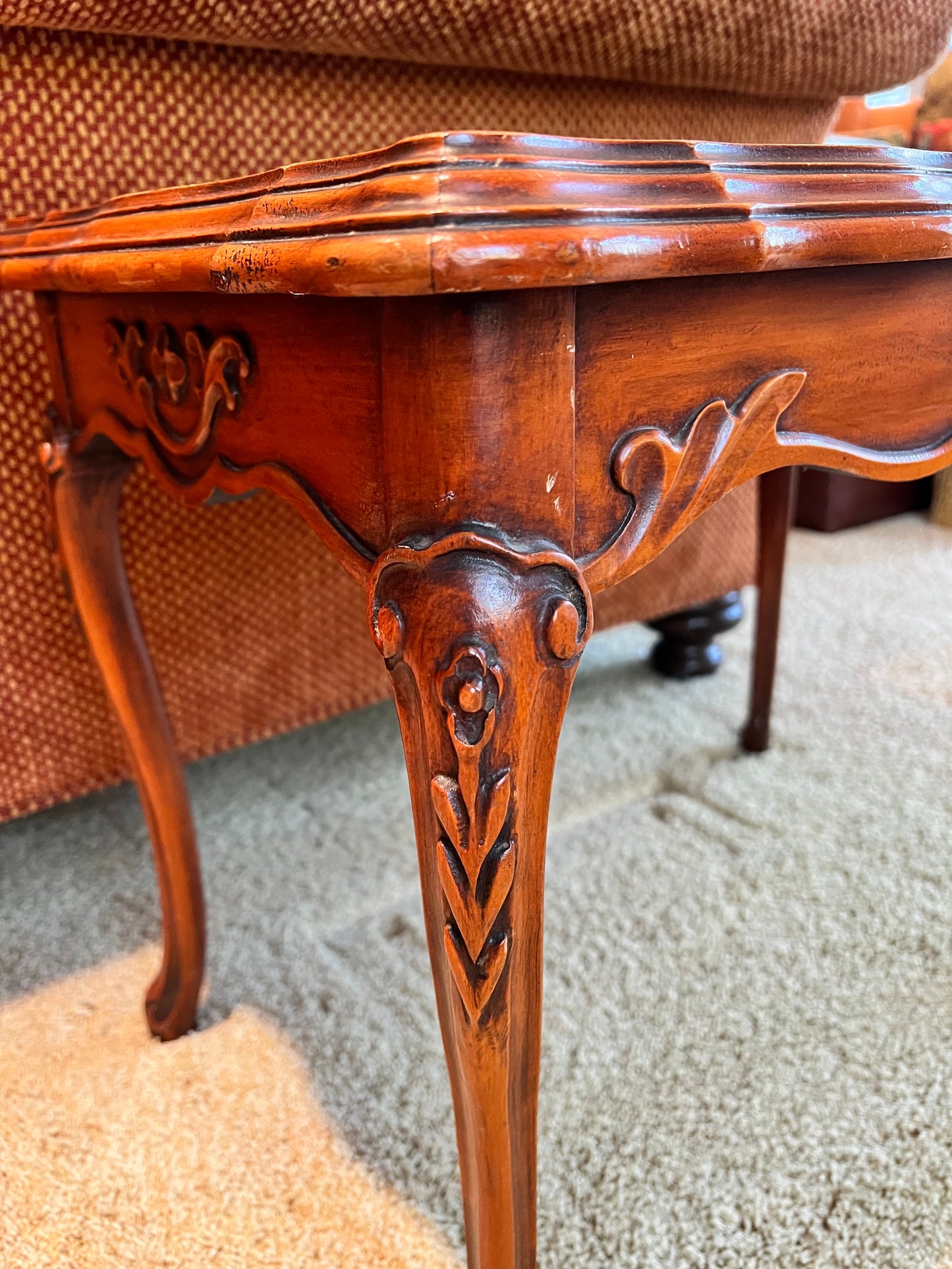 Antique Italian Carved Rectangular Side Table with Marble Top PD138-6