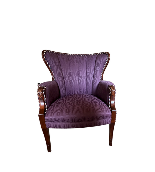 Channel Back Accent Butterfly Chair Purple Plum Moire Silk Taffeta PD138-17