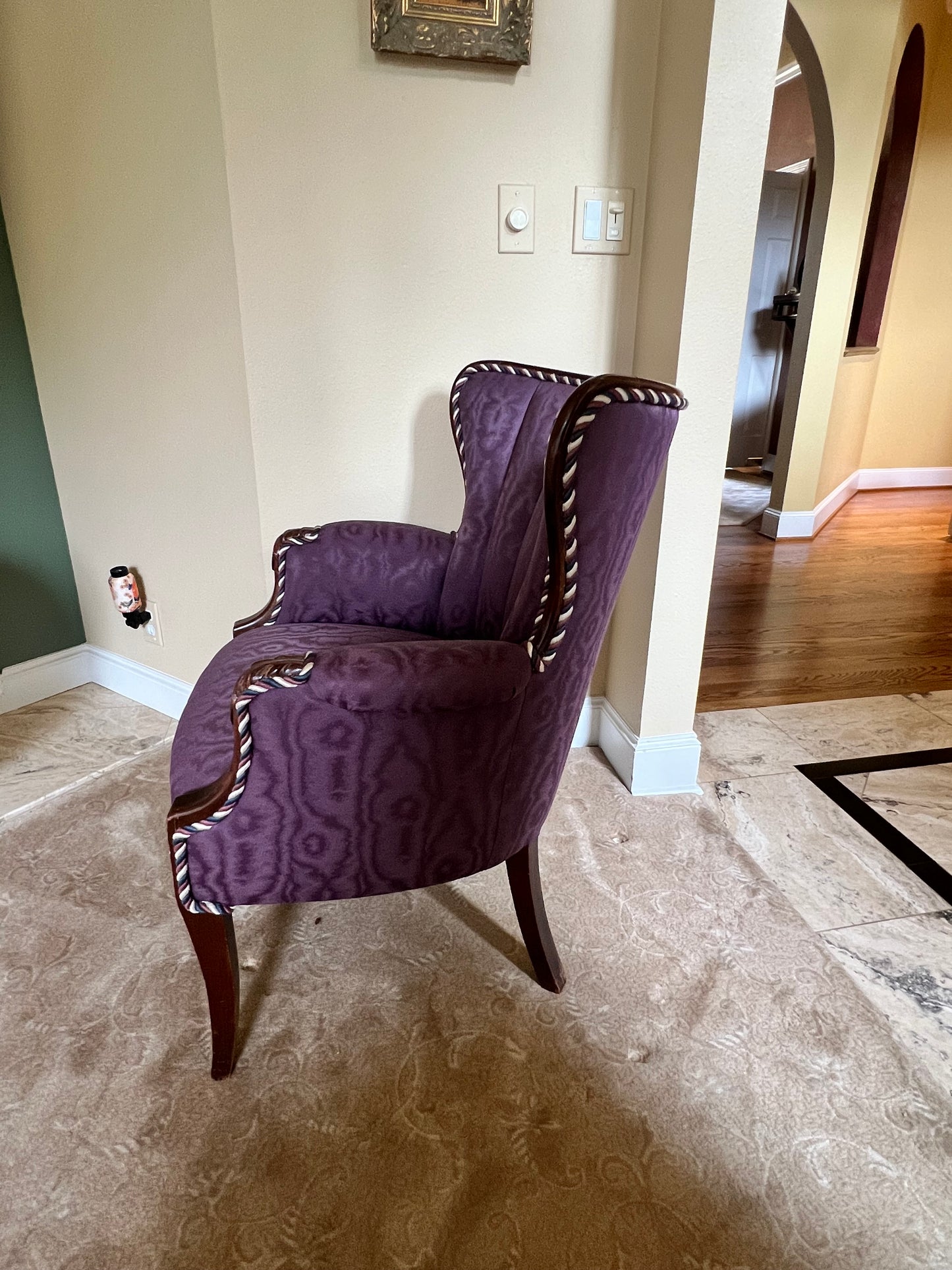 Channel Back Accent Butterfly Chair Purple Plum Moire Silk Taffeta PD138-17