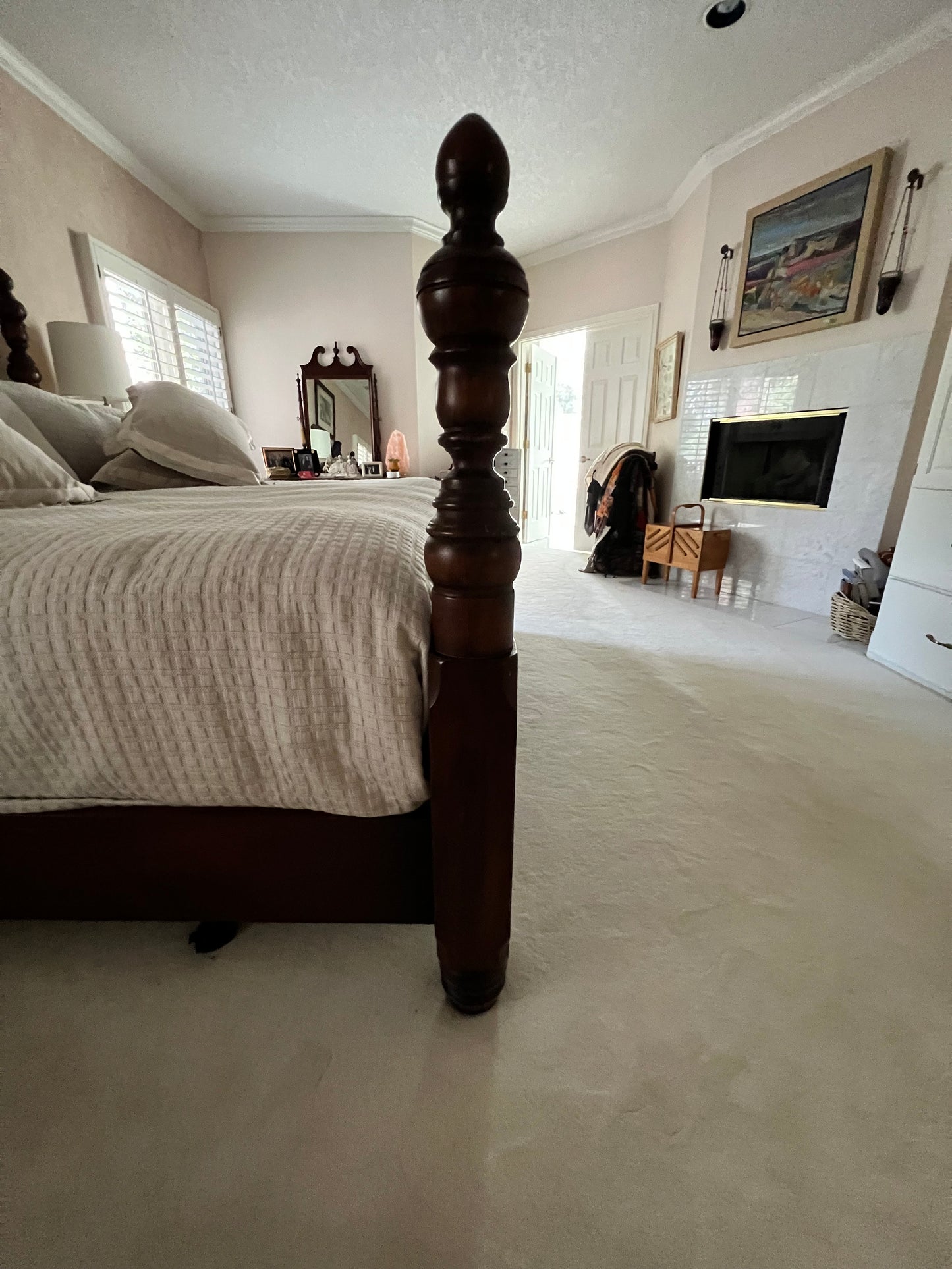Turned Four Poster Carved Wood King Bed Frame w/Finials PD138-19