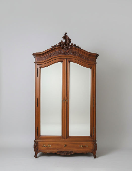 Antique Carved Double Door Armoire w Beveled Mirrors circa 1890 PD138-20